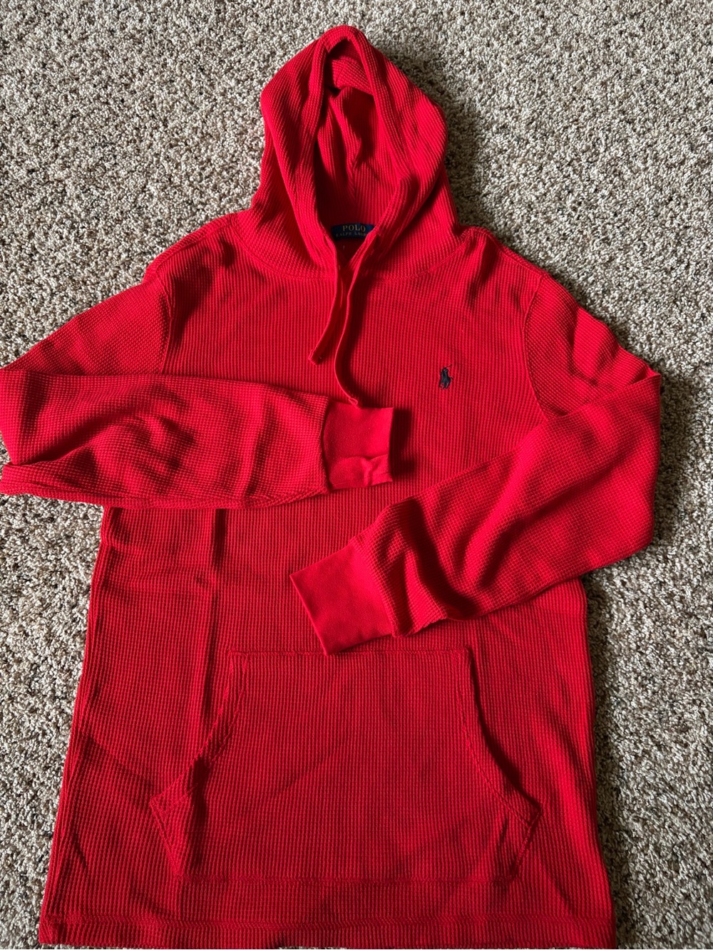 Ralph Lauren Red Waffle Knit Hooded Pullover